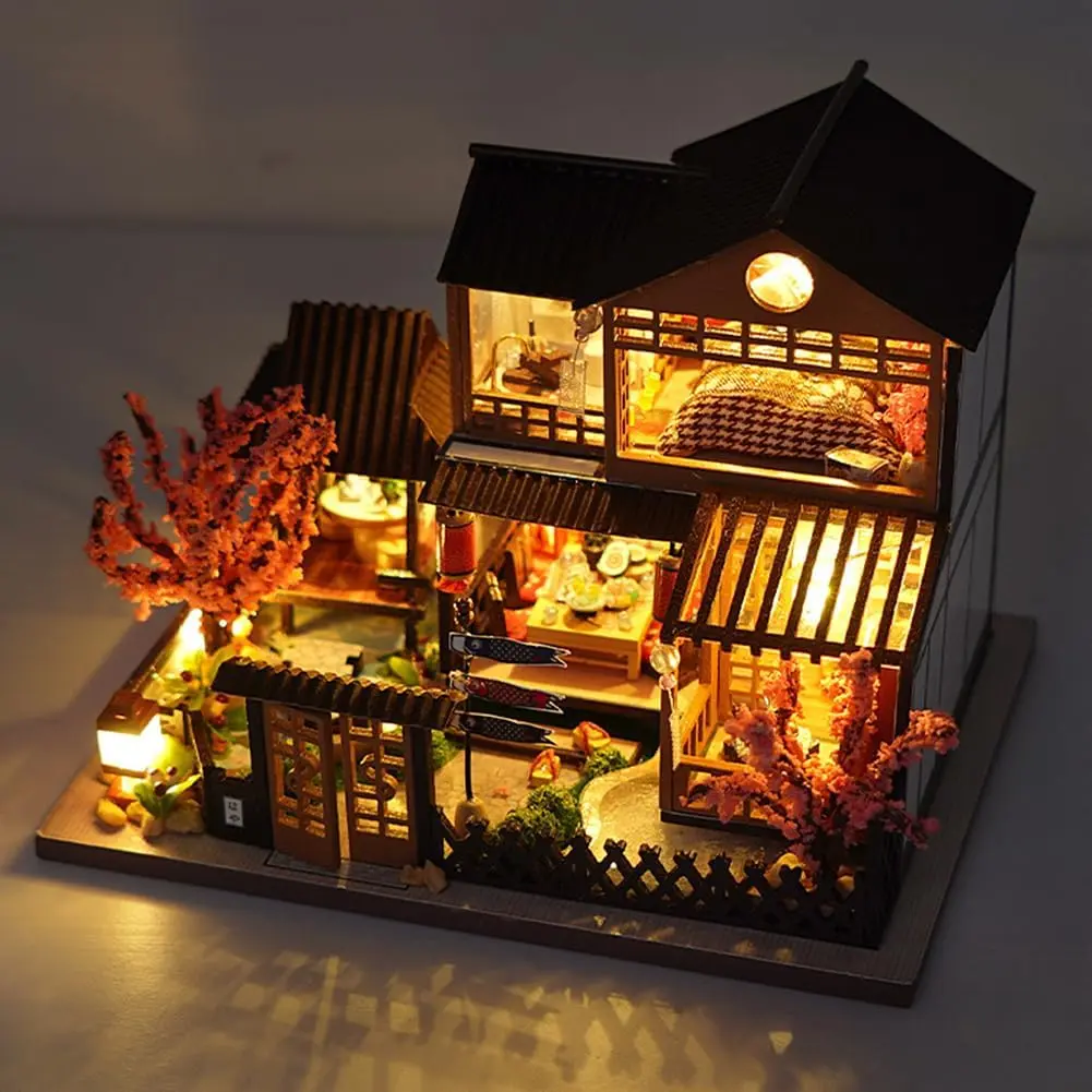 TOPBSFARNY Miniature Japanese House DIY Dollhouse Kit | 1.95" L x 1.47" W x 1.52" H (4.9cm L x 3.7cm W x 3.8cm H) - view 7