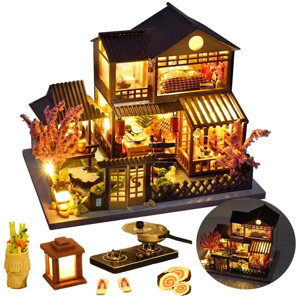 TOPBSFARNY Miniature Japanese House DIY Dollhouse Kit | 1.95" L x 1.47" W x 1.52" H (4.9cm L x 3.7cm W x 3.8cm H) - view 8