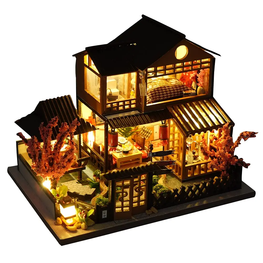 TOPBSFARNY Miniature Japanese House DIY Dollhouse Kit | 1.95" L x 1.47" W x 1.52" H (4.9cm L x 3.7cm W x 3.8cm H) - view 2