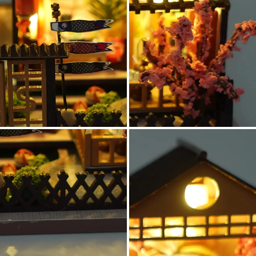 TOPBSFARNY Miniature Japanese House DIY Dollhouse Kit | 1.95" L x 1.47" W x 1.52" H (4.9cm L x 3.7cm W x 3.8cm H) - view 4