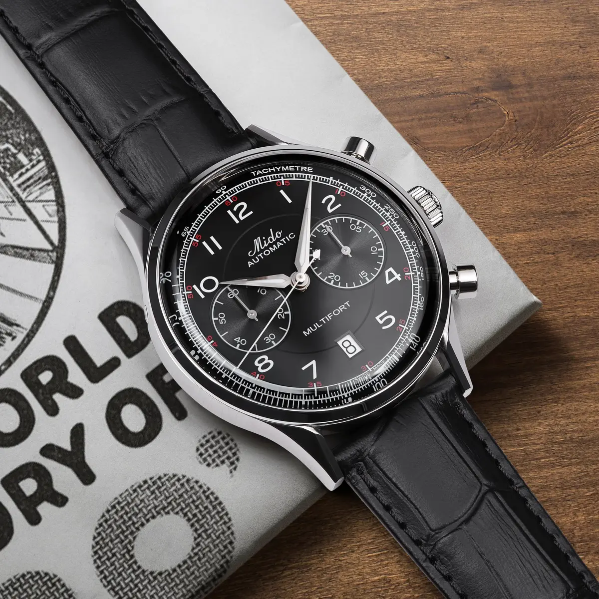 MIDO Multifort Patrimony Chronograph Swiss Automatic Watch for Men | Black Dial, 42mm Case - view 2