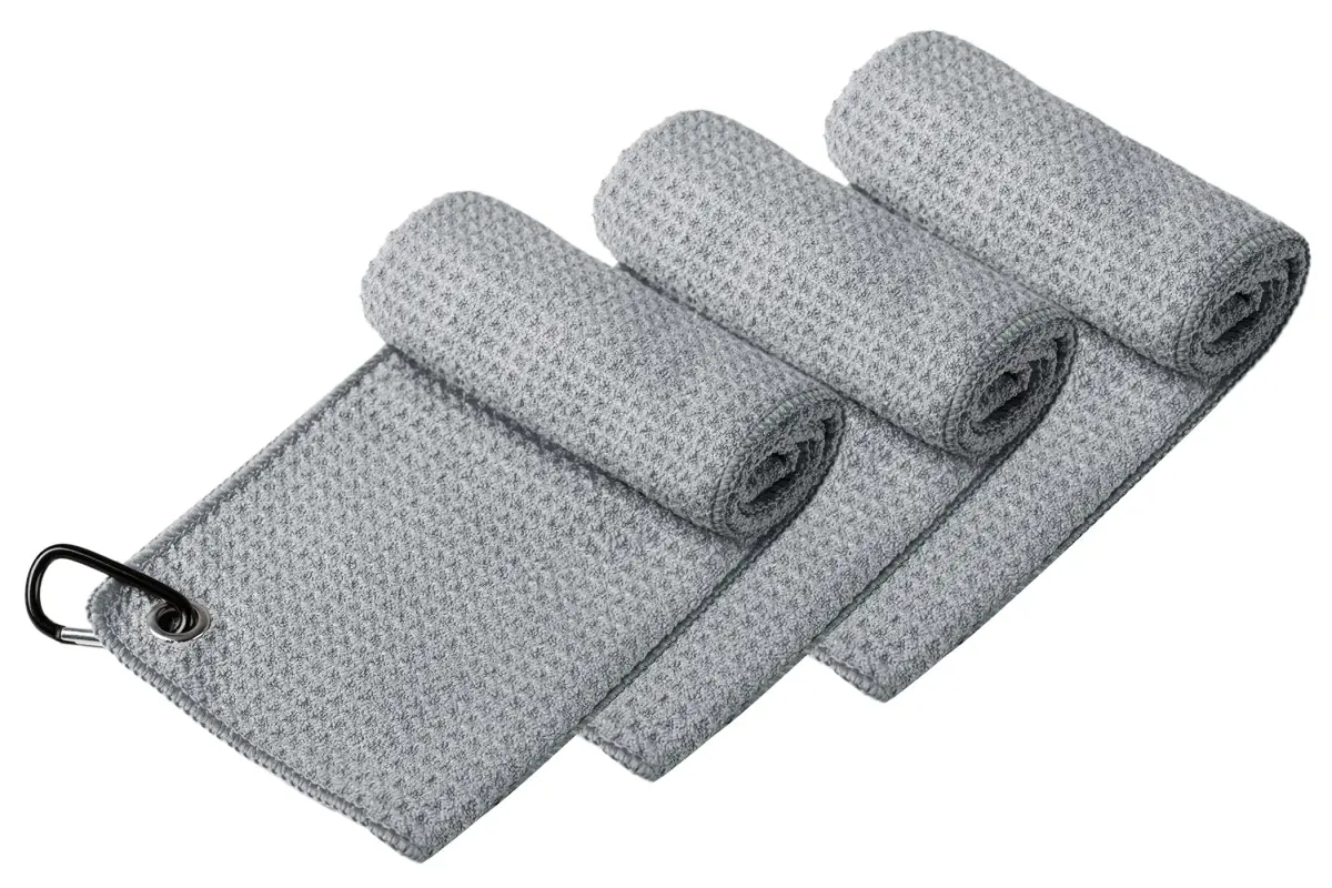 Handy Picks Grey Microfiber Golf Towel 40cm x 40cm with Waffle Pattern and Carabiner Clip - view 2