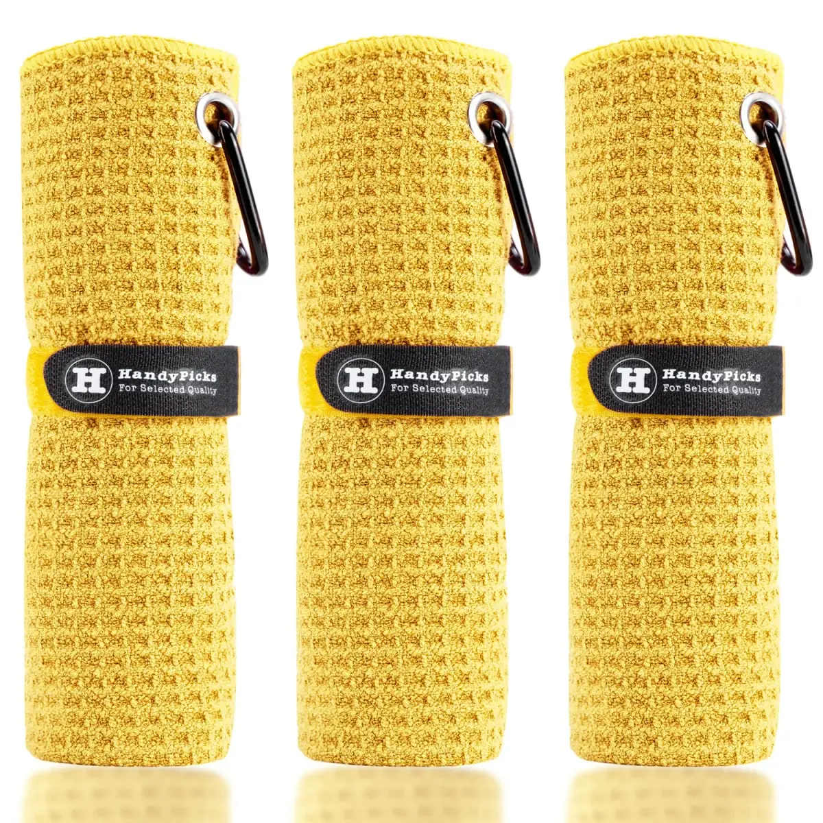 Handy Picks Yellow Microfiber Golf Towel 40cm x 40cm with Carabiner Clip - main product image