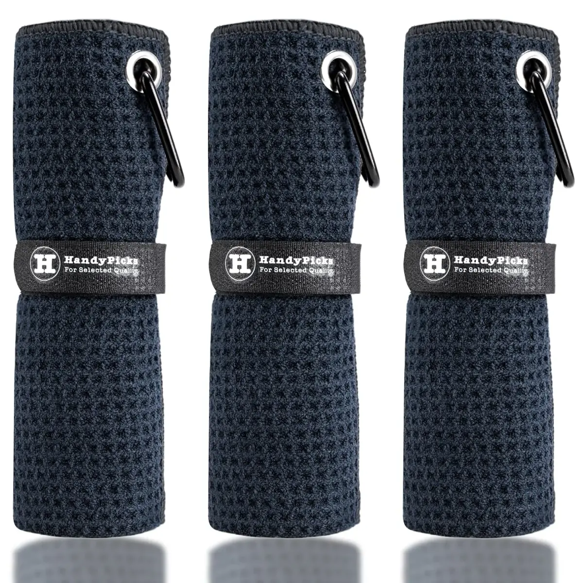 Handy Picks Microfiber Golf Towel - Dark Green (16" x 16") with Waffle Pattern & Carabiner Clip - main product image