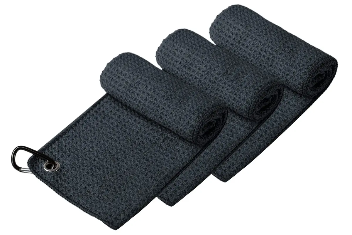 Handy Picks Microfiber Golf Towel - Dark Green (16" x 16") with Waffle Pattern & Carabiner Clip - view 2