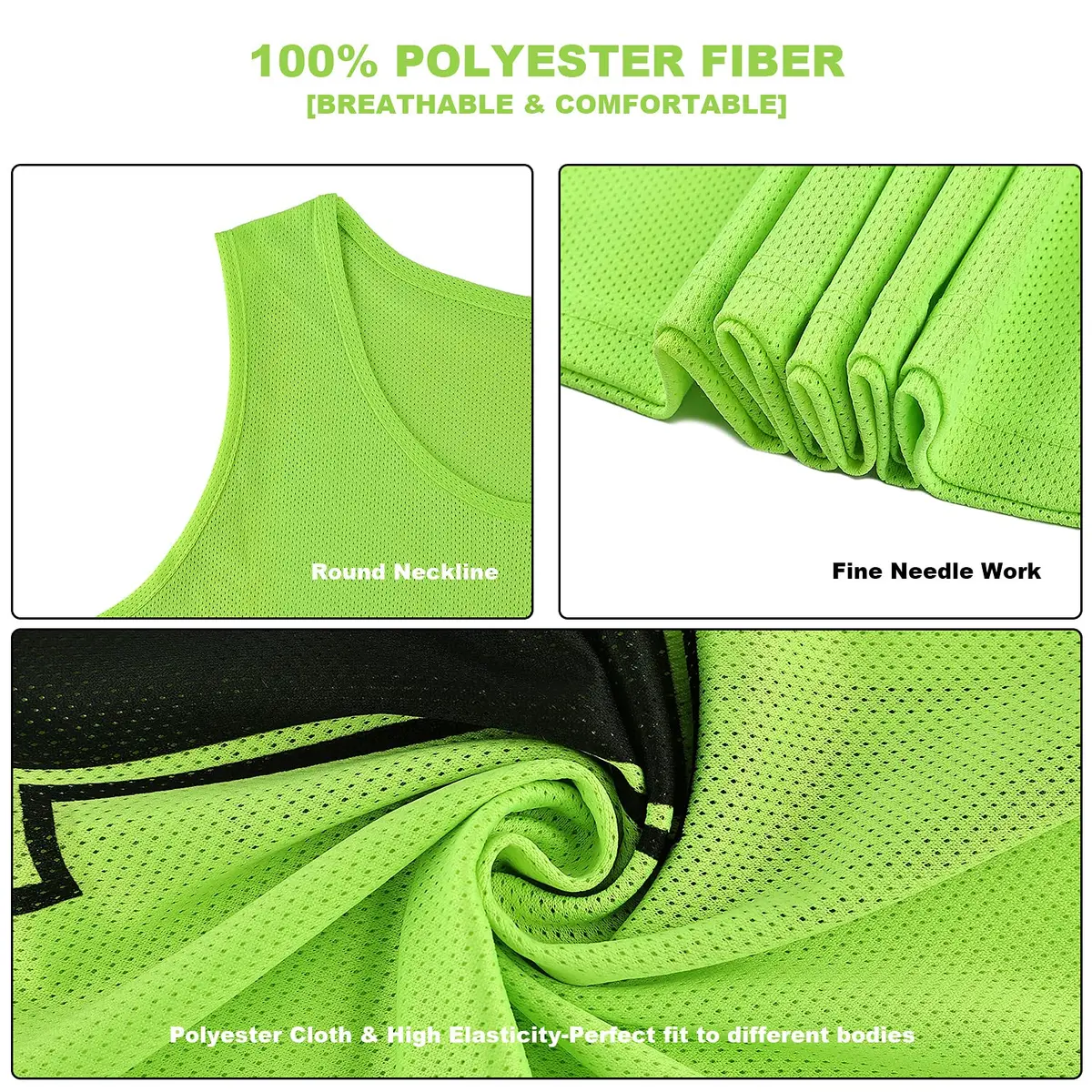 RE-HUO 12 Pack Numbered Scrimmage Vests for Sports | Breathable Polyester Mesh, 3 Sizes, 10 Colors, 1-48 Numbered, Unisex - view 3