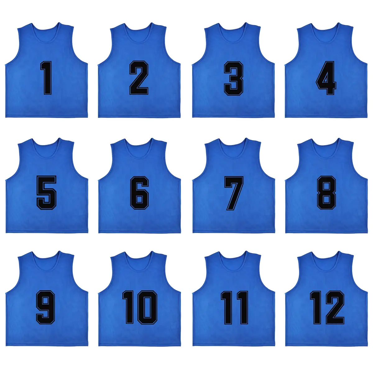 RE-HUO 12 Pack Numbered Scrimmage Vests for Sports | Breathable Polyester Mesh, Unisex, 3 Sizes, 10 Colors - main product image