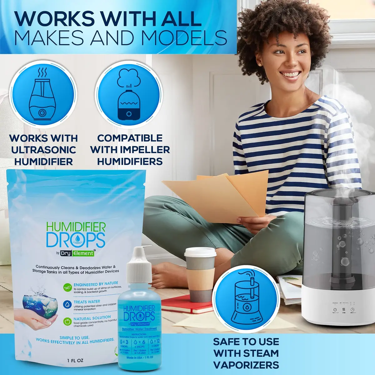 Dry Element Humidifier Drops 1 Fl Oz | Premium Food Grade Concentrate, Slows Residue & Scaling, Freshens Water, 100+ Day Supply, Made in USA - view 5