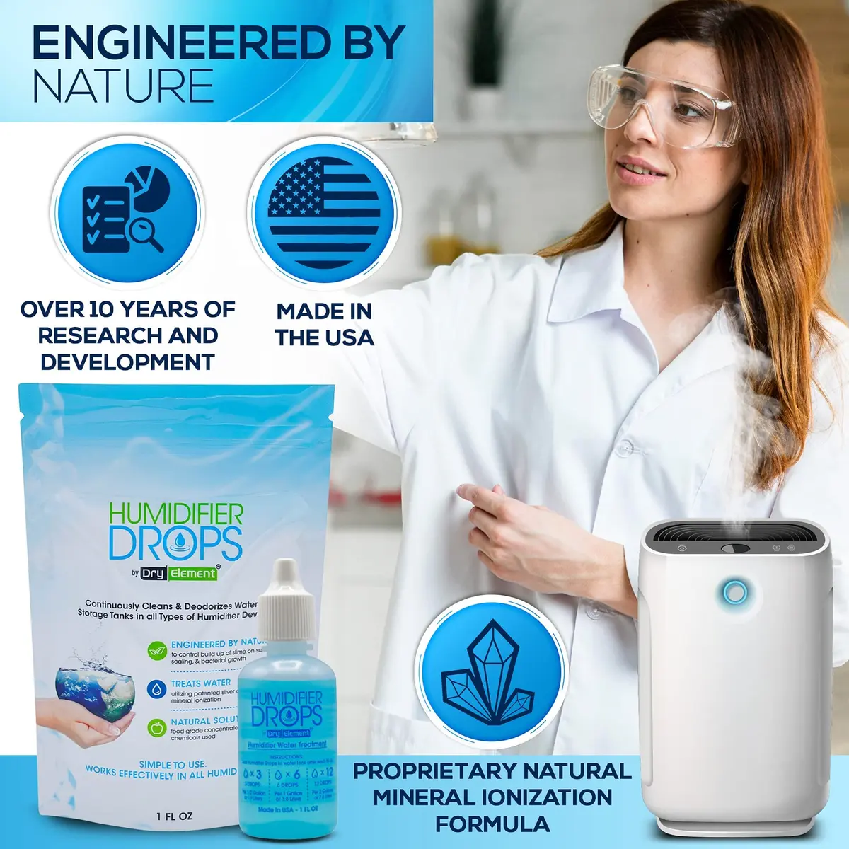 Dry Element Humidifier Drops 1 Fl Oz | Premium Food Grade Concentrate, Slows Residue & Scaling, Freshens Water, 100+ Day Supply, Made in USA - view 4