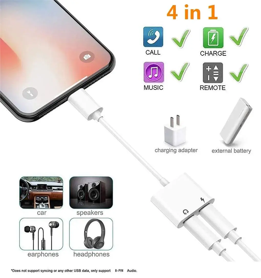 DESOFICON Dual Lightning Adapter Splitter 5 inches (12.7 cm) | Charge & Listen Simultaneously - view 2