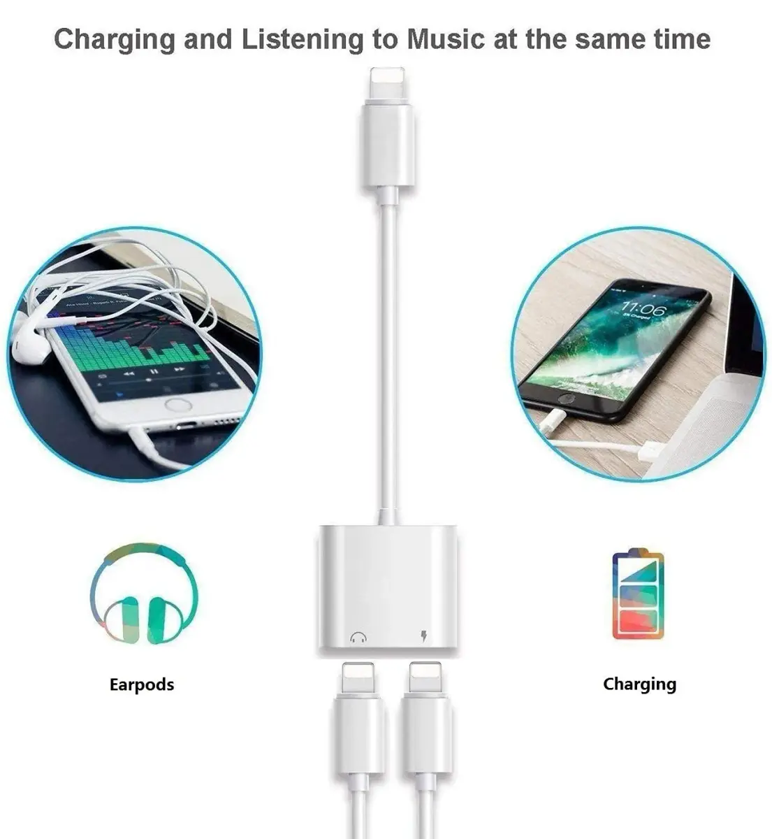 DESOFICON Dual Lightning Adapter Splitter 5 inches (12.7 cm) | Charge & Listen Simultaneously - view 4