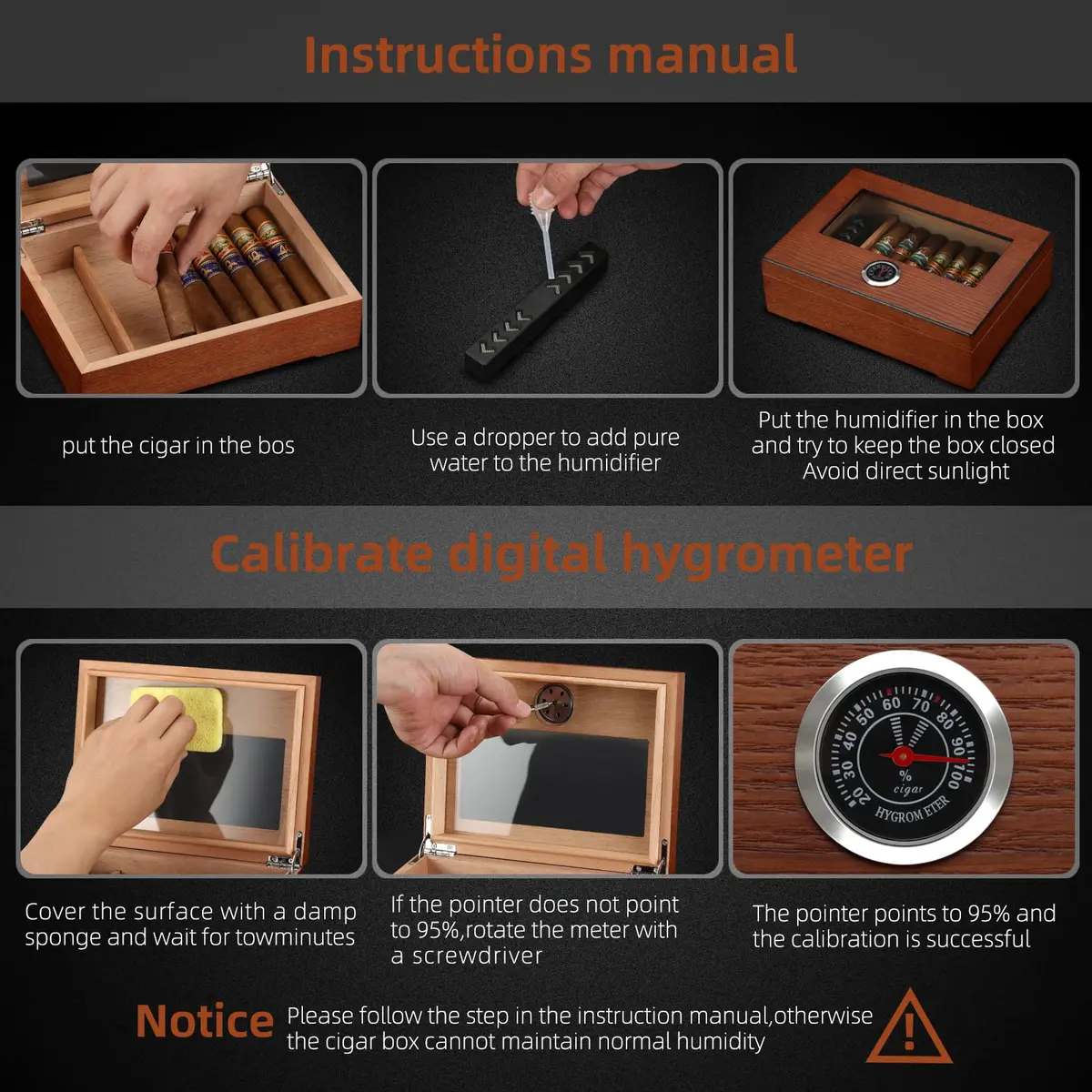 TISFA Cigar Humidor Glass Top Box with Hygrometer Humidifier Divider 25.4cm x 17.8cm x 7.1cm | Spanish Cedar Wood - view 6