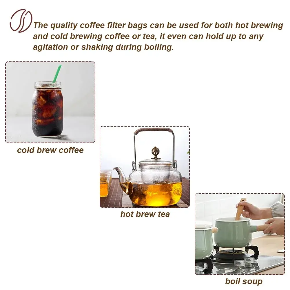 HRX Package Disposable Cold Brew Bags 8x12 inch (20x30cm) - 50 Count | Fine Mesh for Smooth Cold Brew Coffee & Tea - view 5
