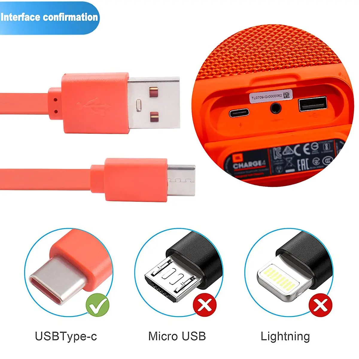 Alitutumao USB Type-C Charging Cable 1m (3.3ft) Orange | Fast Charging & Data Sync for JBL Speakers - view 3