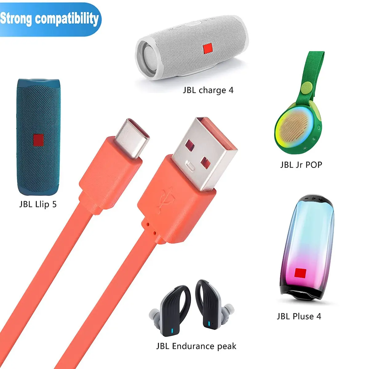 Alitutumao USB Type-C Charging Cable 1m (3.3ft) Orange | Fast Charging & Data Sync for JBL Speakers - view 4