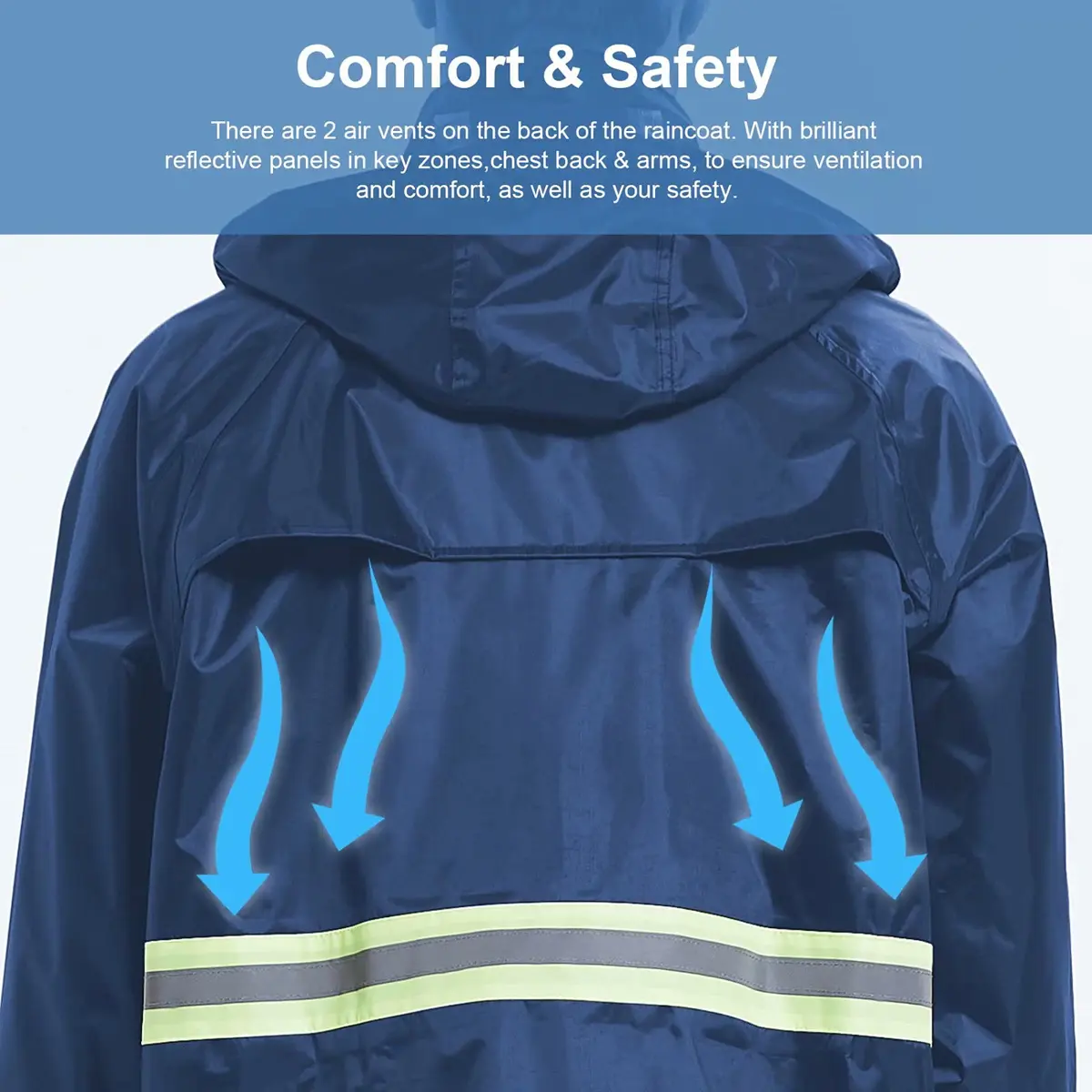 AMKsedom Waterproof Rain Suit for Men & Women | Breathable, Reflective, Lightweight (XXX-Large, Blue) - view 5