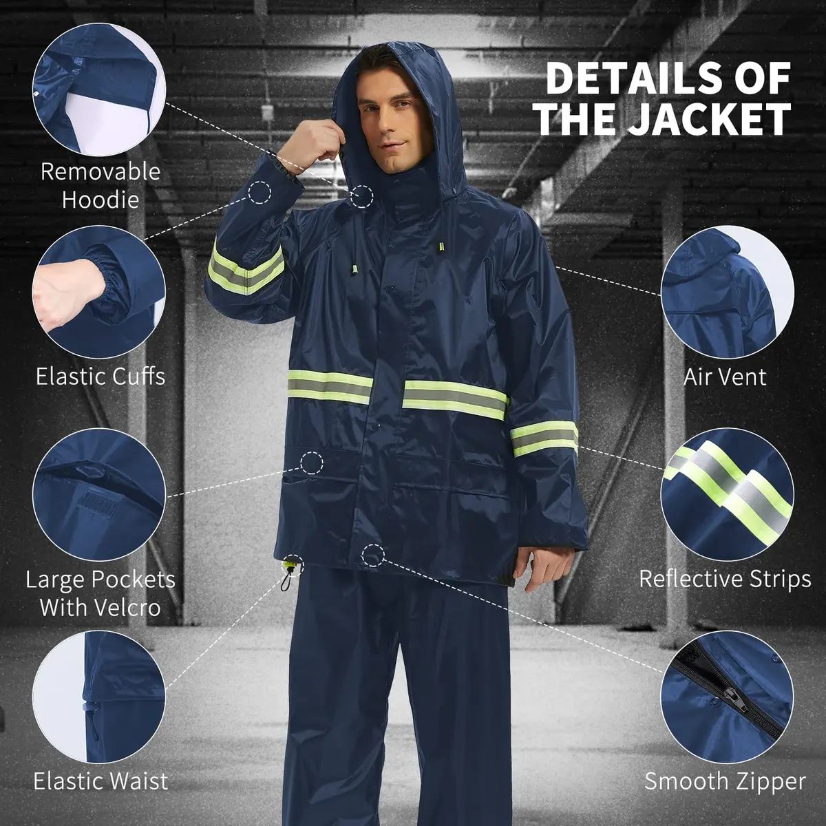 AMKsedom Waterproof Rain Suit for Men & Women | Breathable, Reflective, Lightweight (XXX-Large, Blue) - view 2