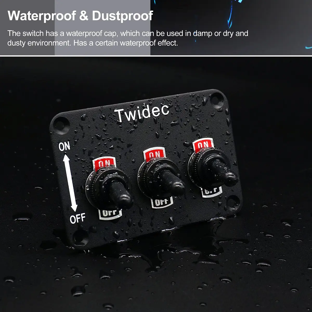 Twidec 3-Gang Rocker Toggle Switch Panel 16A 250V AC / 12V DC SPST ON/Off with Waterproof Cover | Metal Panel for Automotive & Industrial Use - view 6