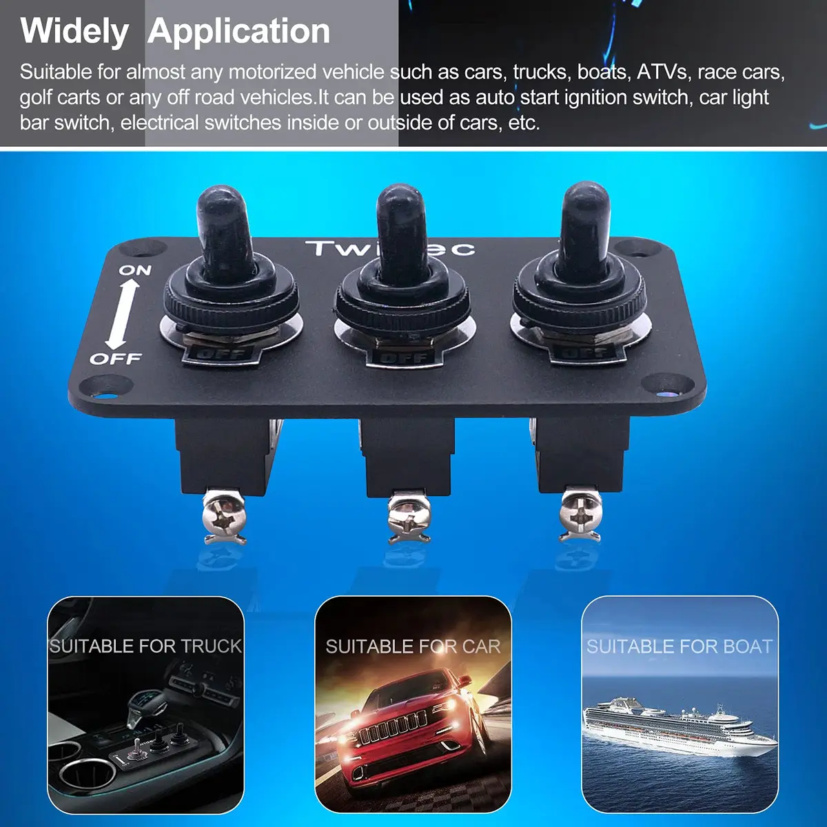 Twidec 3-Gang Rocker Toggle Switch Panel 16A 250V AC / 12V DC SPST ON/Off with Waterproof Cover | Metal Panel for Automotive & Industrial Use - view 4