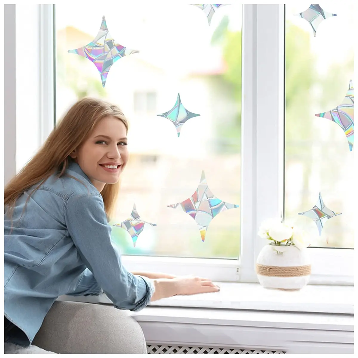 GORGECRAFT 8PCS Star Static Window Clings | Rainbow Bird Collision Prevention, Non-Adhesive, Vinyl, 12x12cm & 15x15cm - view 4