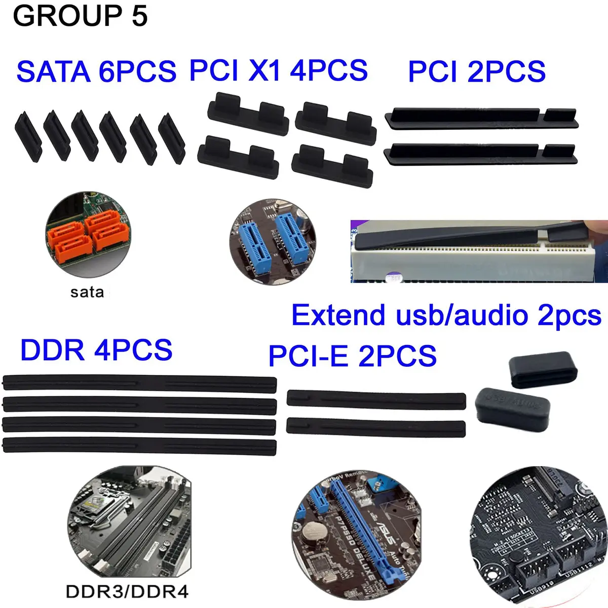 LampVPath Motherboard Anti-Dust Plugs Set | 20 PCS Silicone Port Covers for DDR, PCI, SATA, USB - view 3