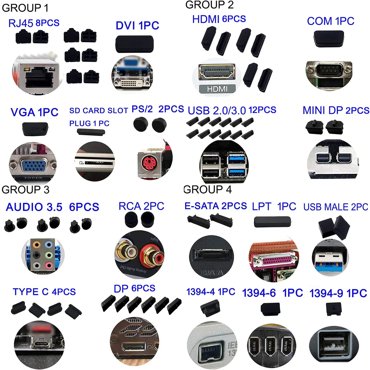 LampVPath 80-Piece Universal Port Dust Plug Kit for Laptops & Motherboards | 25 Types Included - view 3