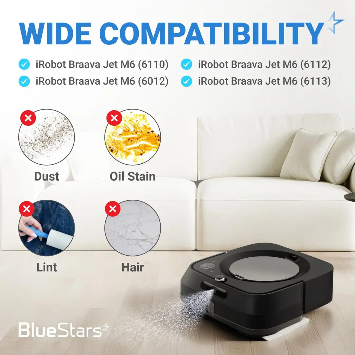 BlueStars Washable Wet Mopping Pads for iRobot Braava Jet m6 (4-Pack) | Microfiber Deep Clean Mop Pads - view 4