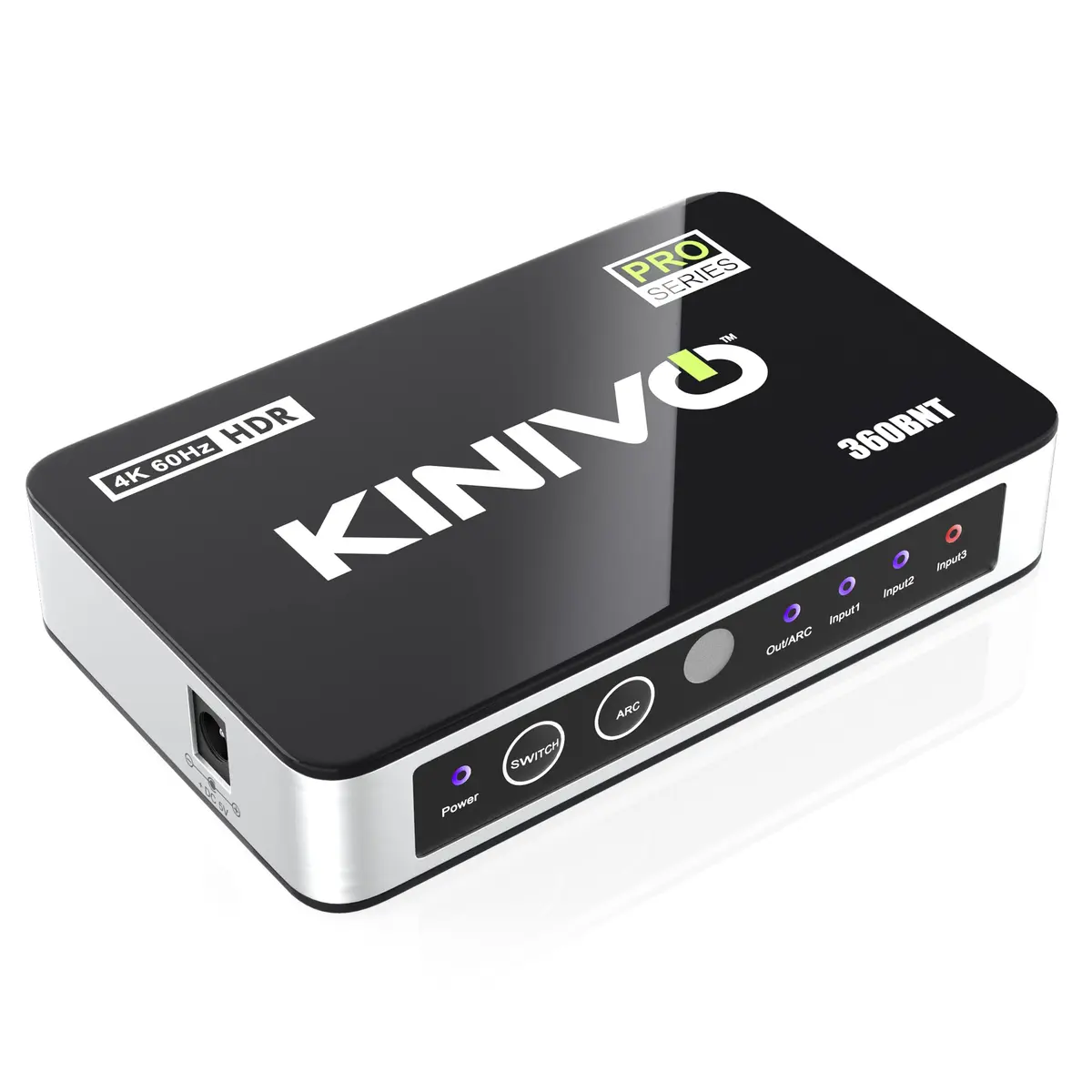 Kinivo HDMI Switch with Audio Extractor 360BNT 4K - 3 in 1 out, Toslink Optical, Dolby Digital, HDR, IR Remote - main product image