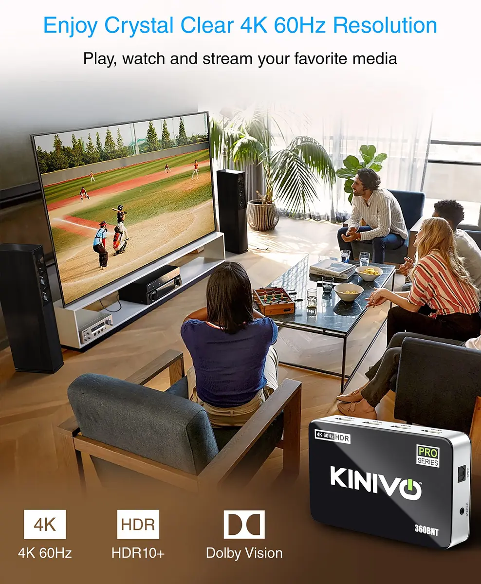 Kinivo HDMI Switch with Audio Extractor 360BNT 4K - 3 in 1 out, Toslink Optical, Dolby Digital, HDR, IR Remote - view 7