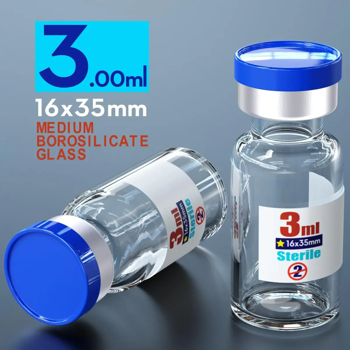Ks-Tek Sterile Glass Sample Vials with Injection Port 3ml (0.1 Fl Oz) | 10-Pack, Individually Packaged - view 2
