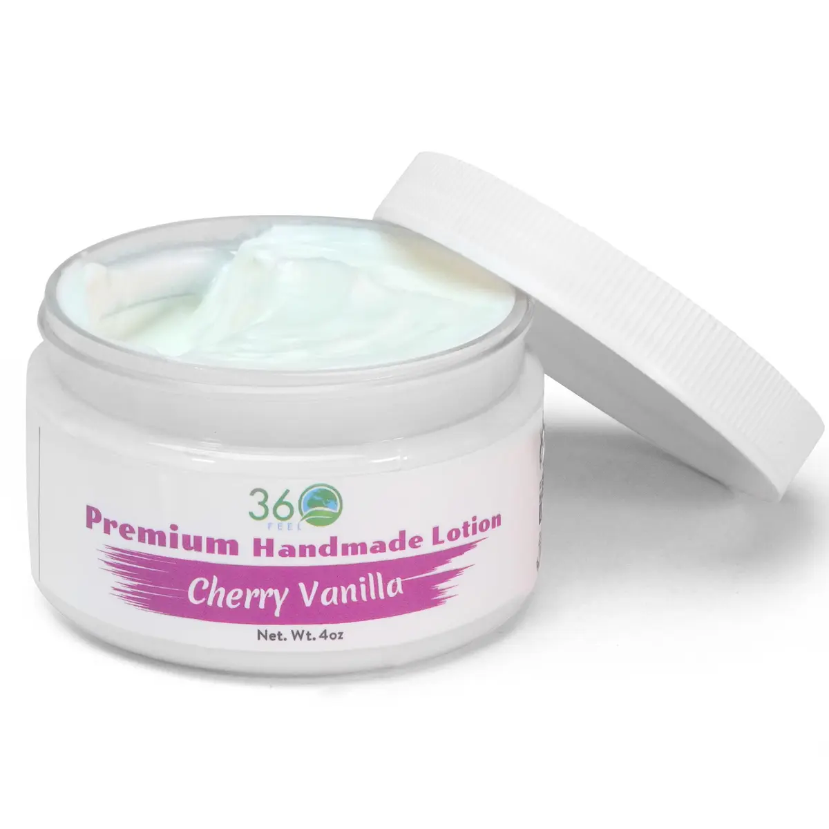 360Feel Cherry Vanilla Aroma Body Lotion 4 Fl Oz | Hydrates with Coconut & Olive Oil, Plant-Based, Non-Greasy, Sensitive Skin, All Day Use - main product image