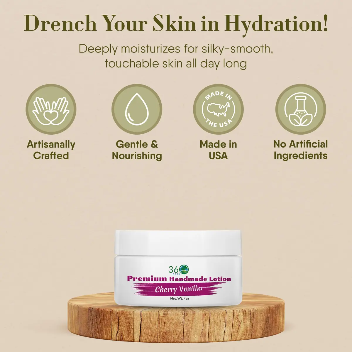 360Feel Cherry Vanilla Aroma Body Lotion 4 Fl Oz | Hydrates with Coconut & Olive Oil, Plant-Based, Non-Greasy, Sensitive Skin, All Day Use - view 3