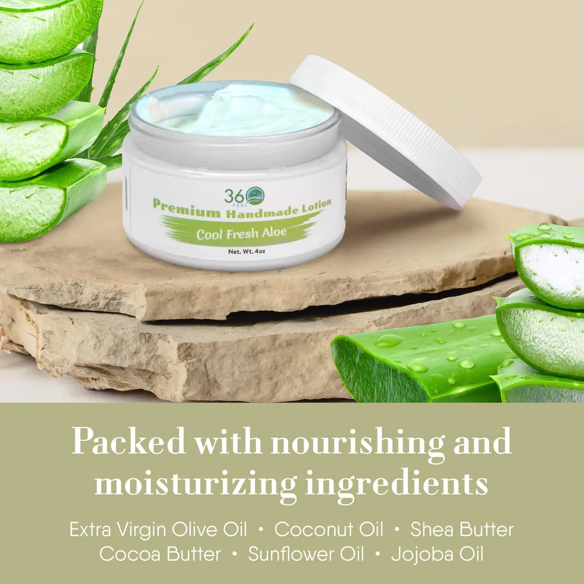 360Feel Aloe Body Lotion 4 Fl Oz | Hydrates with Coconut & Olive Oil, Non-Greasy, Sensitive Skin, All Day Use - view 4