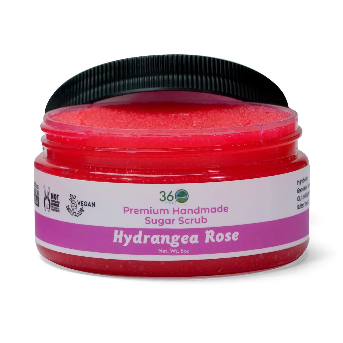 360Feel Sugar Body Scrub Hydrangea Rose 8 Fl Oz | Gentle Exfoliant for Acne Scars & Stretch Marks - main product image