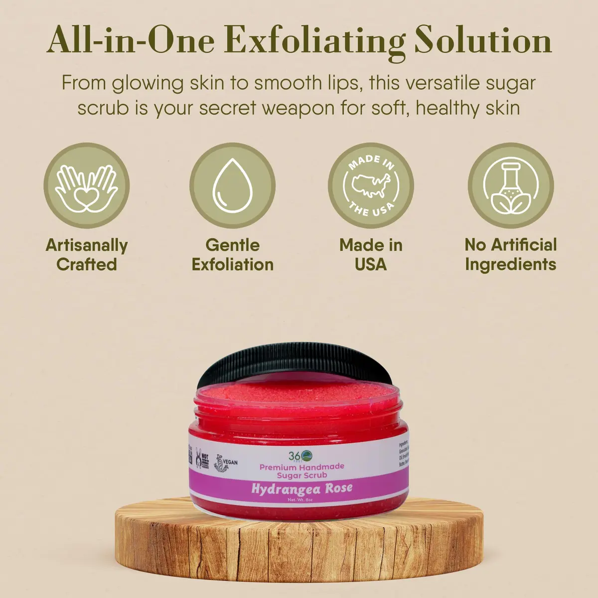 360Feel Sugar Body Scrub Hydrangea Rose 8 Fl Oz | Gentle Exfoliant for Acne Scars & Stretch Marks - view 3