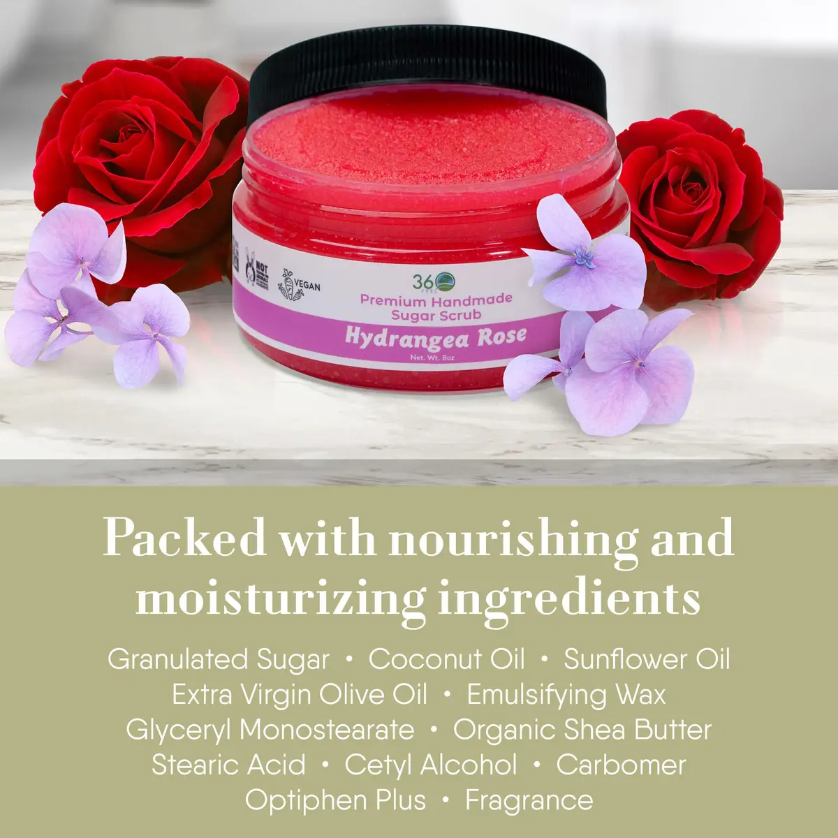 360Feel Sugar Body Scrub Hydrangea Rose 8 Fl Oz | Gentle Exfoliant for Acne Scars & Stretch Marks - view 4