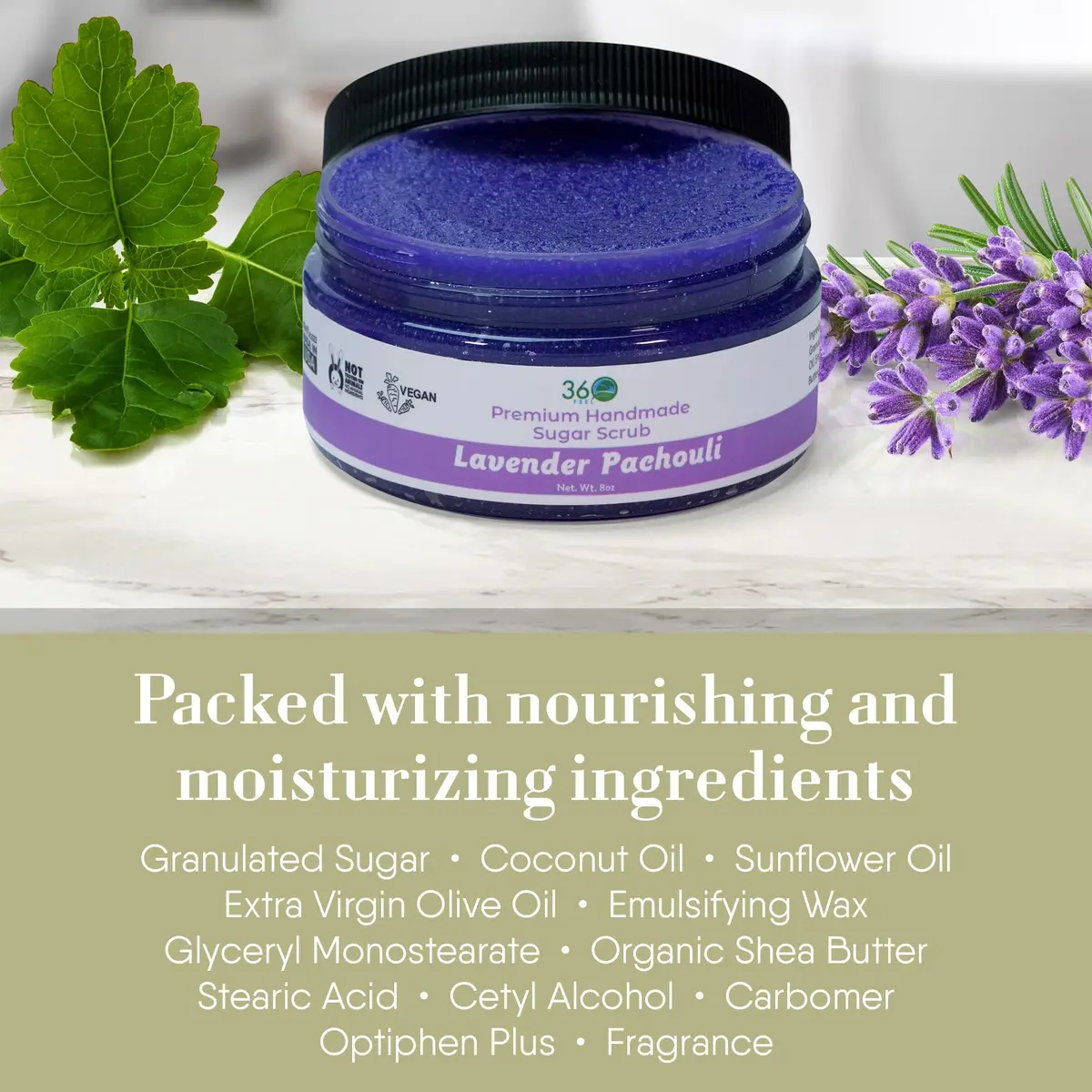 360Feel Lavender Patchouli Sugar Body Scrub - Exfoliating & Moisturizing, 8 Fl Oz - view 4