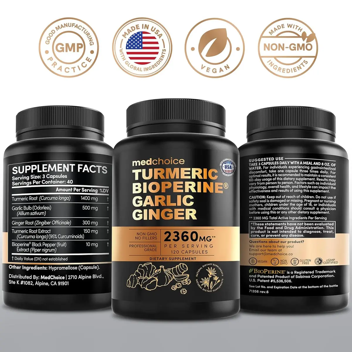 MEDCHOICE 4-in-1 Turmeric Joint Support with Garlic & BioPerine, 120ct | Supports Mobility & Joint Comfort - view 7