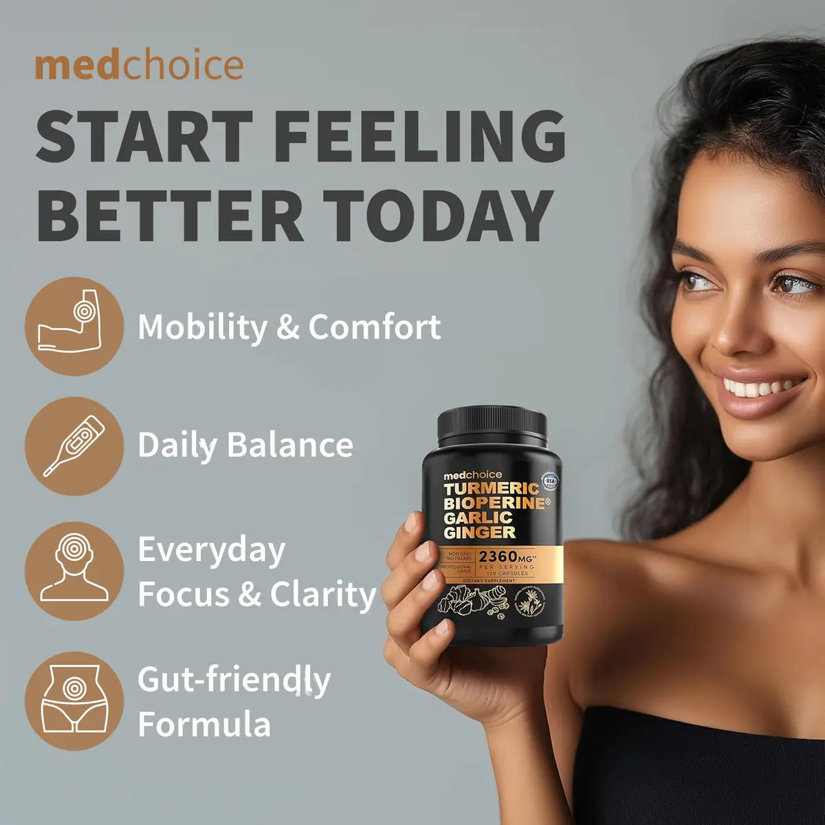 MEDCHOICE 4-in-1 Turmeric Joint Support with Garlic & BioPerine, 120ct | Supports Mobility & Joint Comfort - view 4