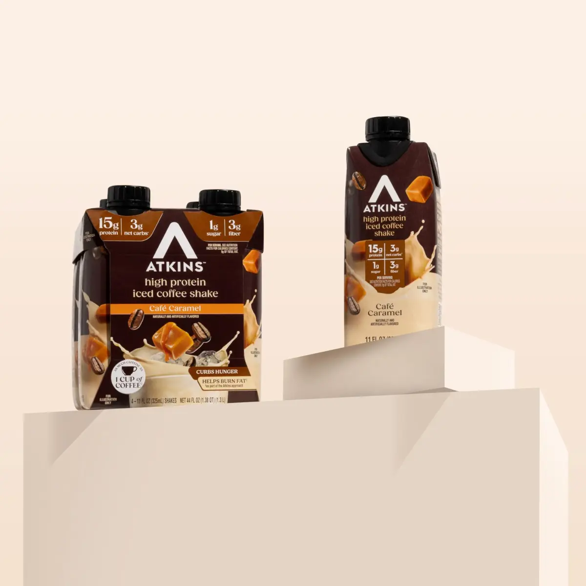 Atkins Café Caramel Iced Coffee High Protein Shake 325ml (11 Fl Oz) | 15g Protein, 3g Net Carbs, Caffeine - view 4