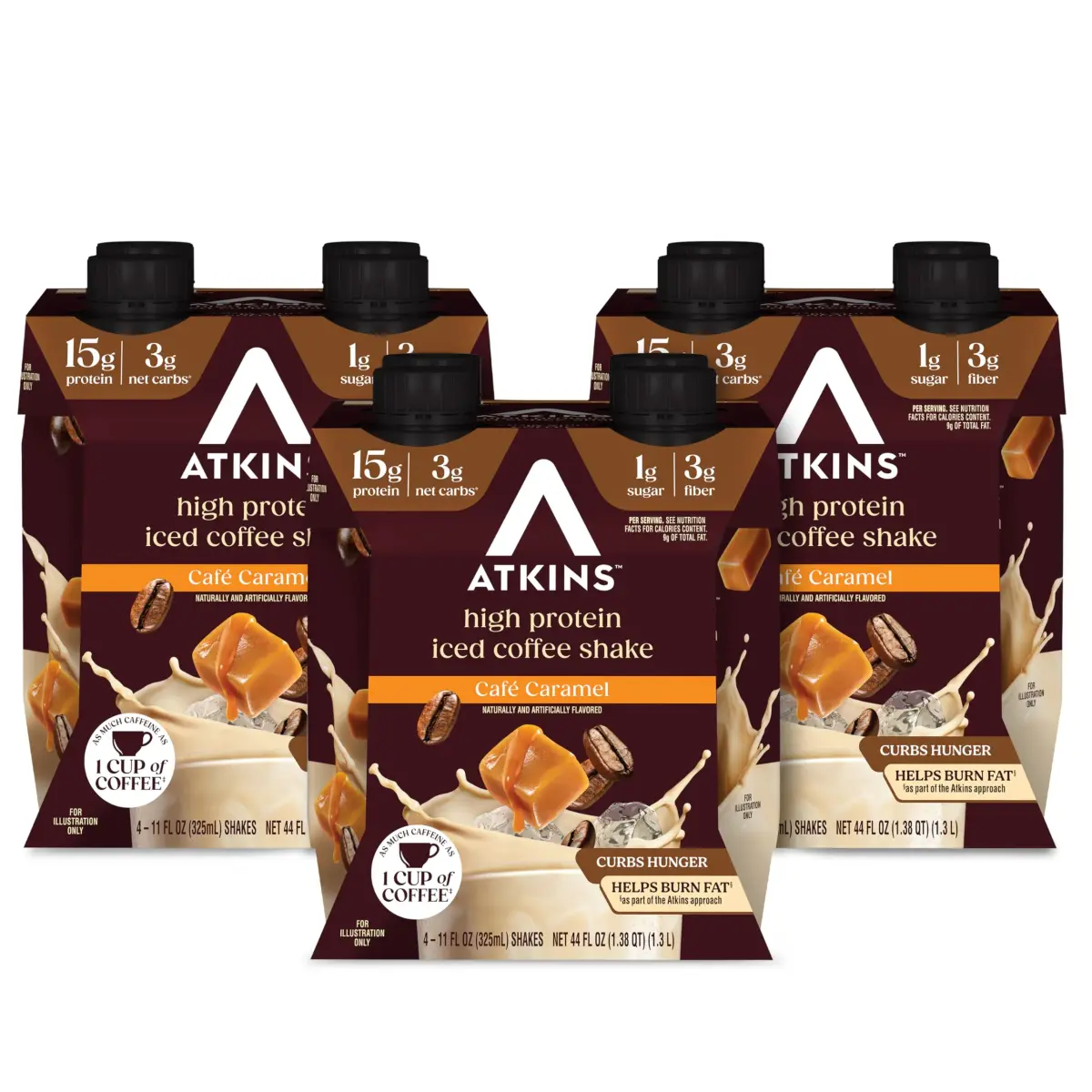 Atkins Café Caramel Iced Coffee High Protein Shake 325ml (11 Fl Oz) | 15g Protein, 3g Net Carbs, Caffeine - main product image