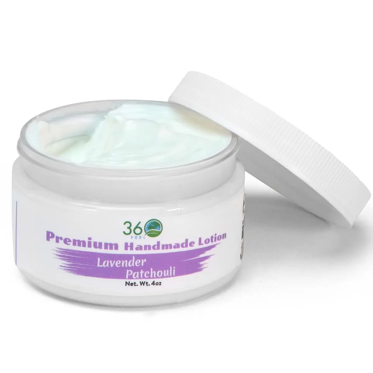 360Feel Lavender Patchouli Lotion - Hydrates with Coconut & Olive Oil, Plant-Based, Non-Greasy, Sensitive Skin, All Day Use - main product image
