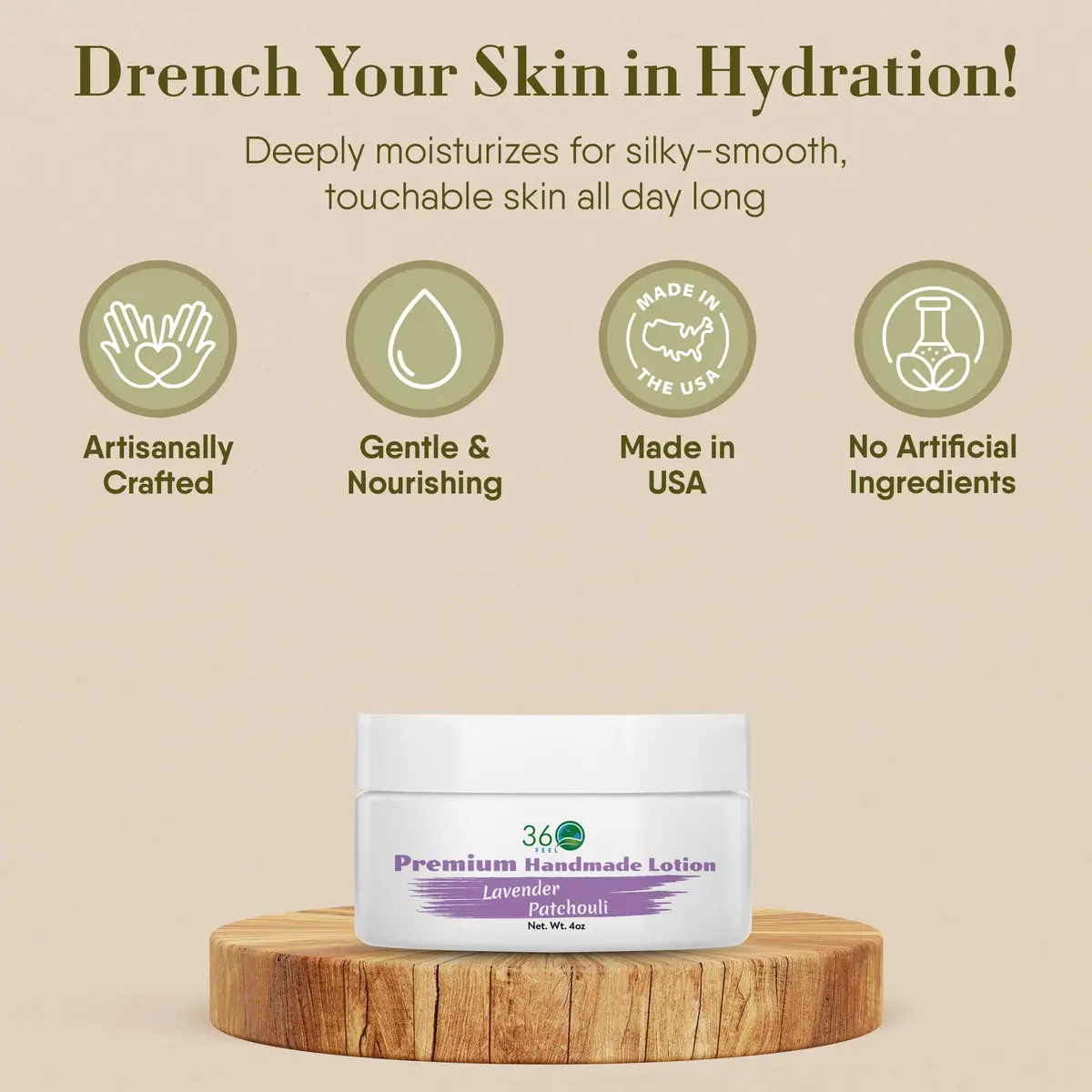 360Feel Lavender Patchouli Lotion - Hydrates with Coconut & Olive Oil, Plant-Based, Non-Greasy, Sensitive Skin, All Day Use - view 3