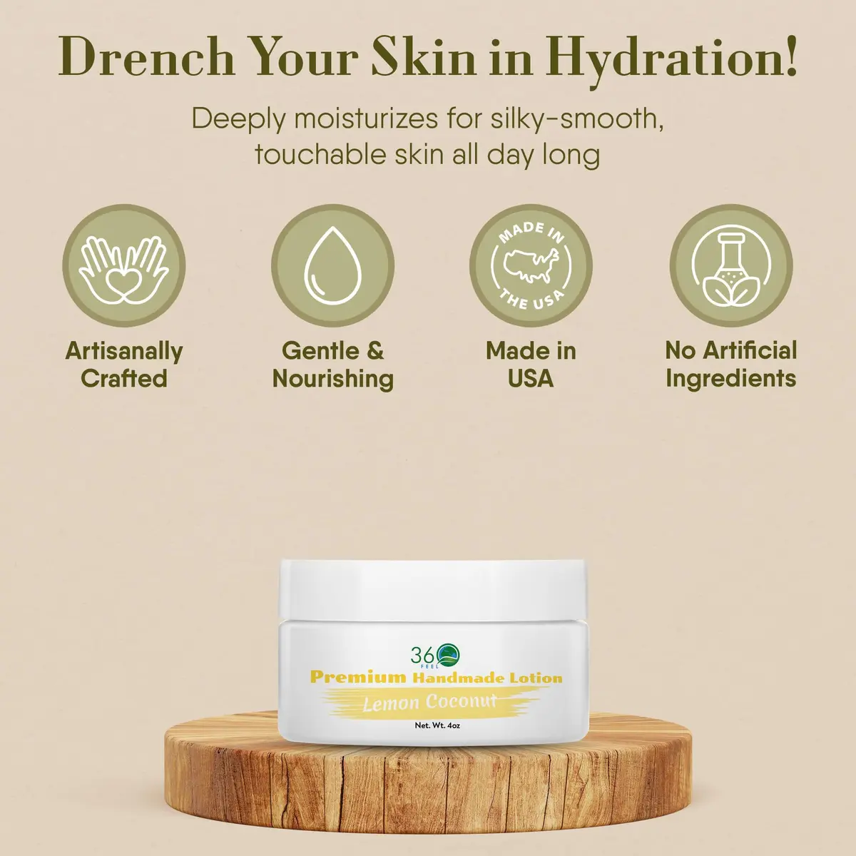 360Feel Lemon Coconut Body Lotion 4 Fl Oz | Hydrates with Coconut & Olive Oil, Plant-Based, Non-Greasy, Sensitive Skin, All Day Use - view 3