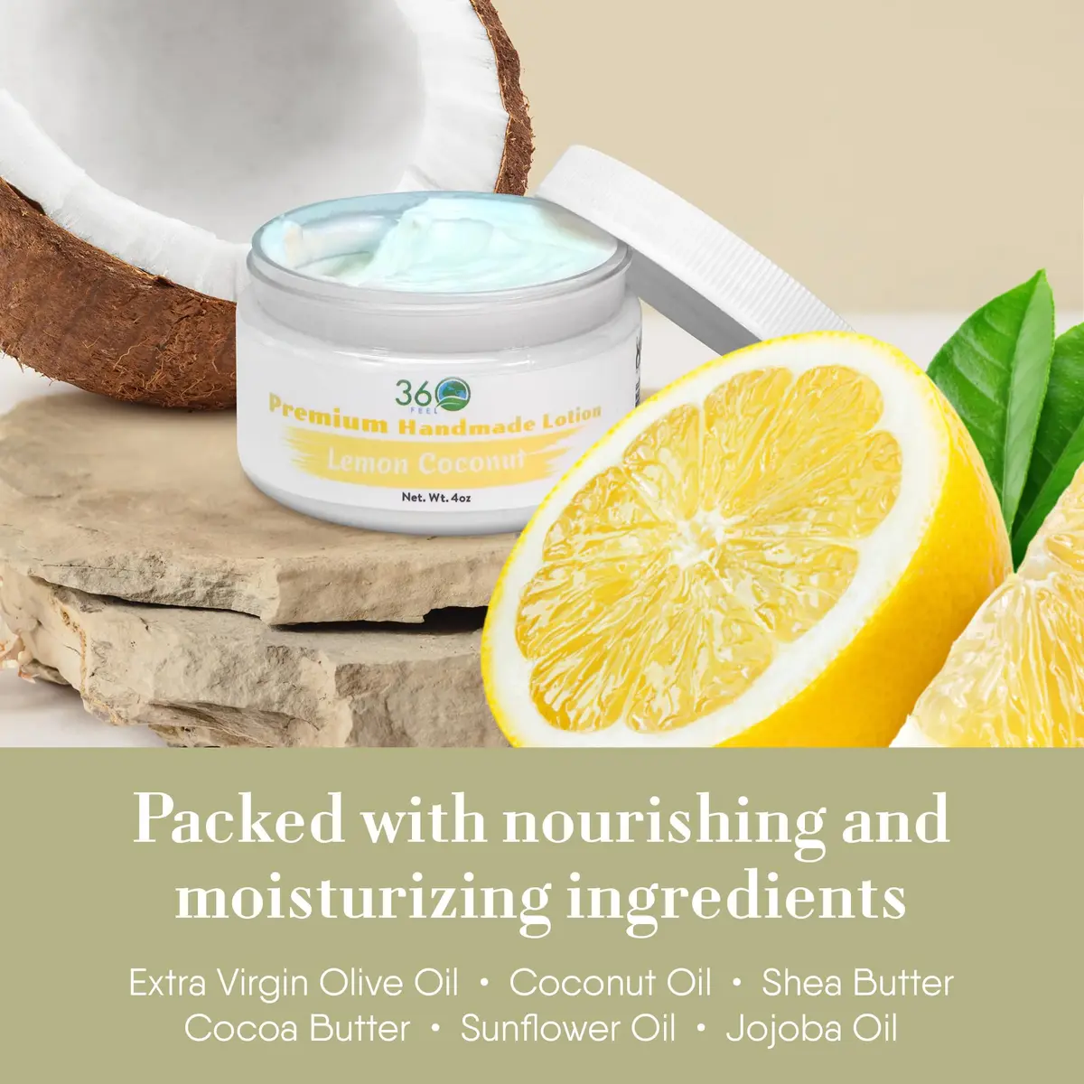 360Feel Lemon Coconut Body Lotion 4 Fl Oz | Hydrates with Coconut & Olive Oil, Plant-Based, Non-Greasy, Sensitive Skin, All Day Use - view 4