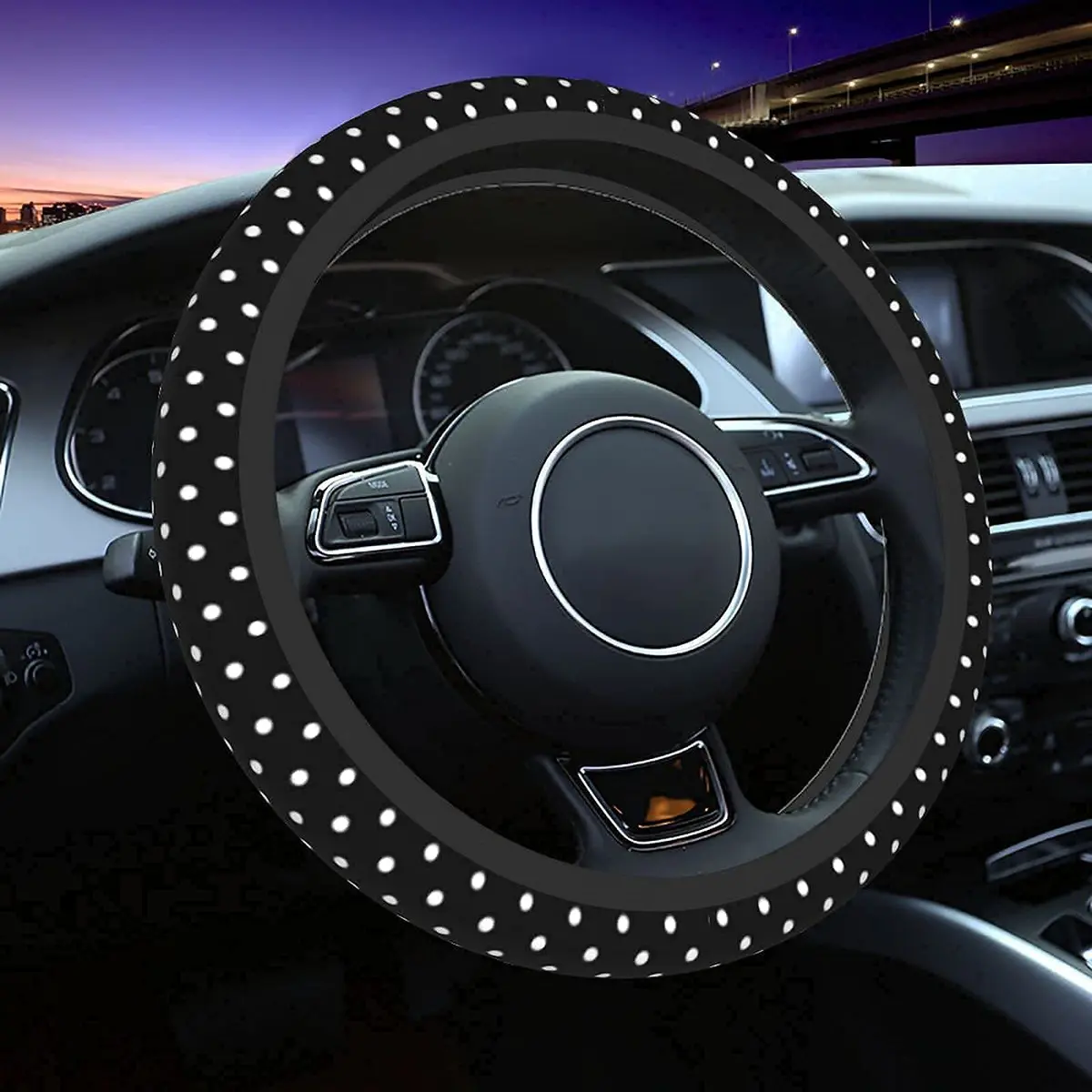 KUOAICY Black and White Polka Dot Steering Wheel Cover | Non Slip Neoprene 15 inch | Universal Fit for Women Men - view 5