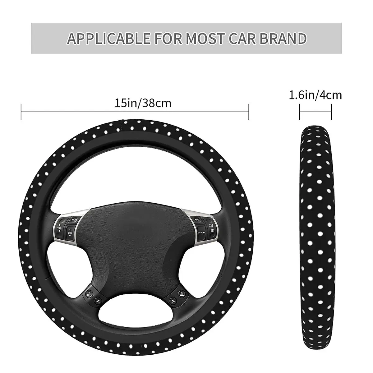 KUOAICY Black and White Polka Dot Steering Wheel Cover | Non Slip Neoprene 15 inch | Universal Fit for Women Men - view 2