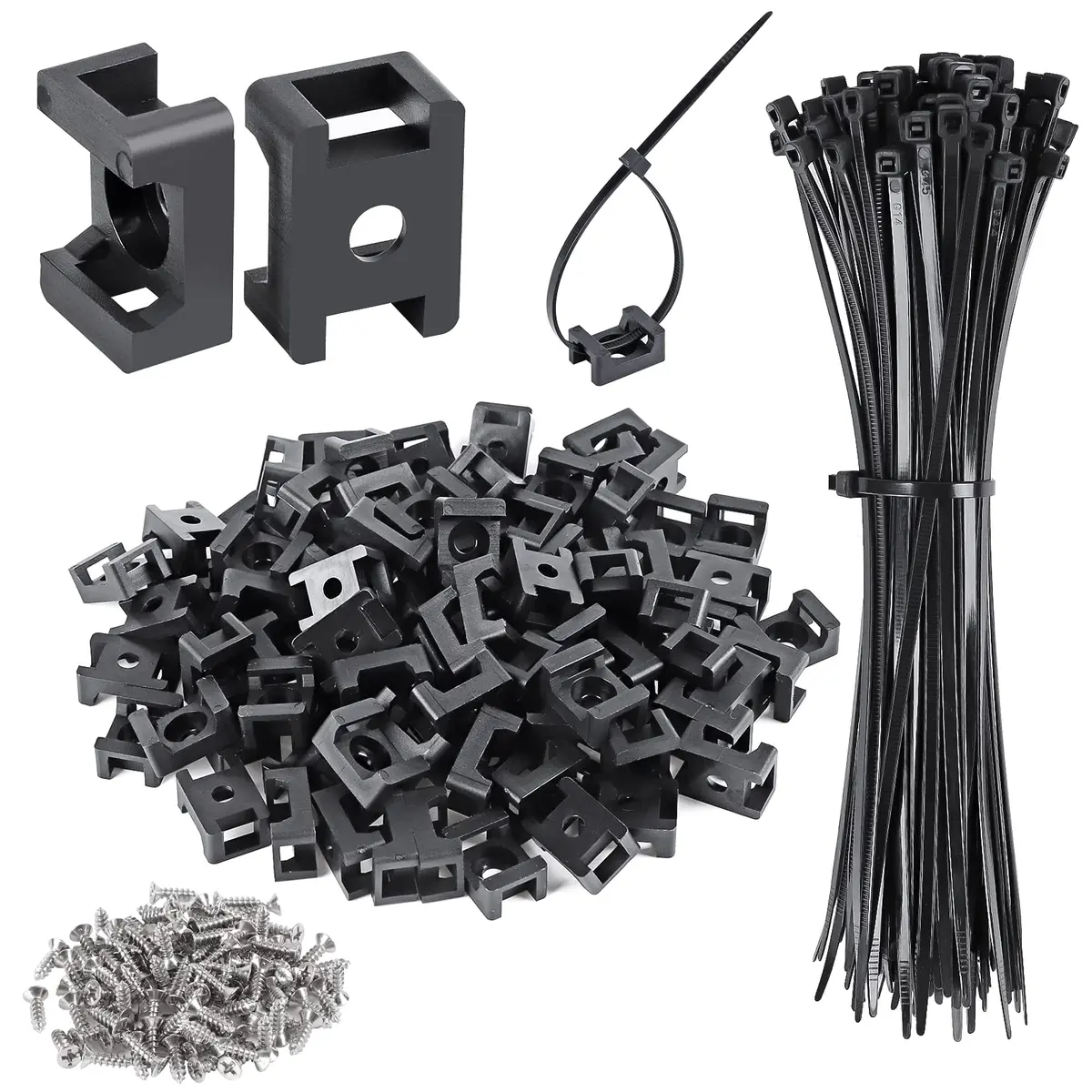 XHF Cable Zip Tie Saddle Mounts Base 8" Nylon Black | Organize Cables Indoors & Outdoors - main product image