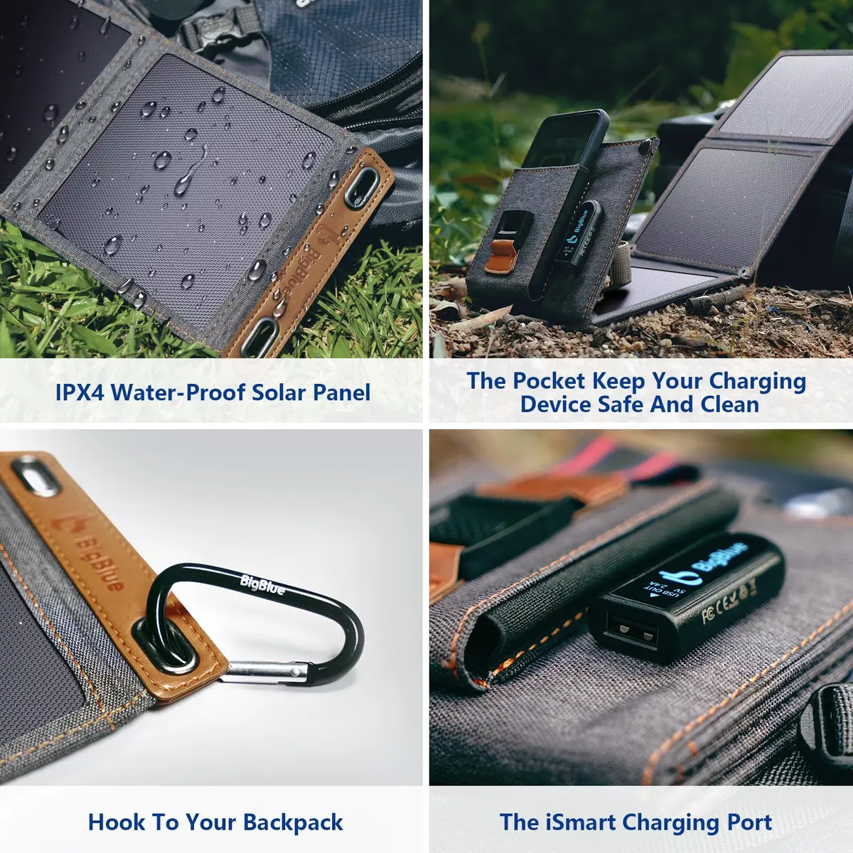 BigBlue 14W Solar Panel with USB-A Port Waterproof Portable Solar Phone Charger for Hiking - view 4