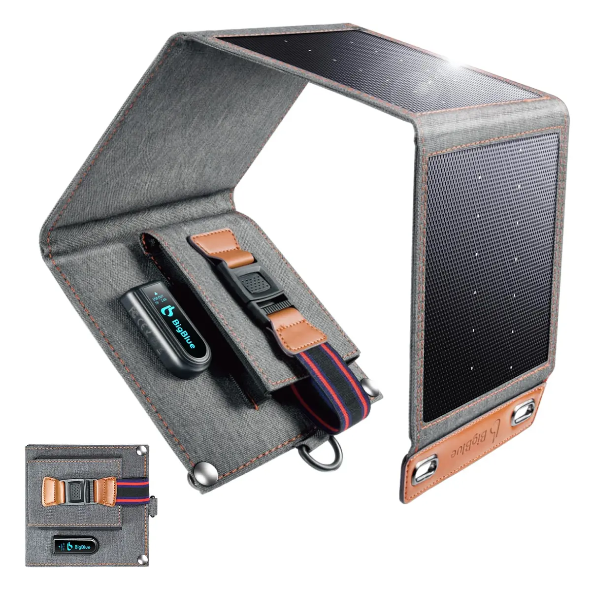 BigBlue 14W Solar Panel with USB-A Port Waterproof Portable Solar Phone Charger for Hiking - main product image